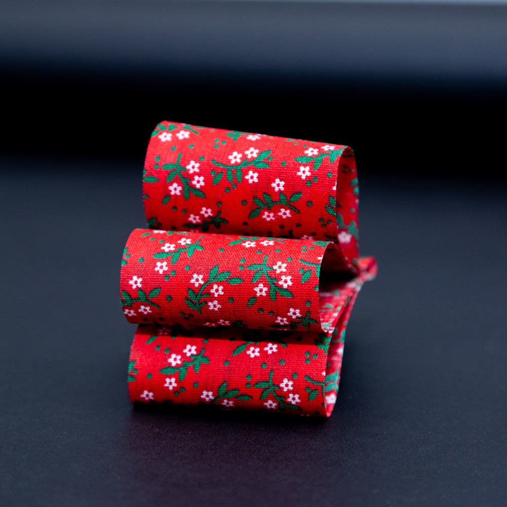 Red, Green and White Floral Christmas Ribbon - 1.875