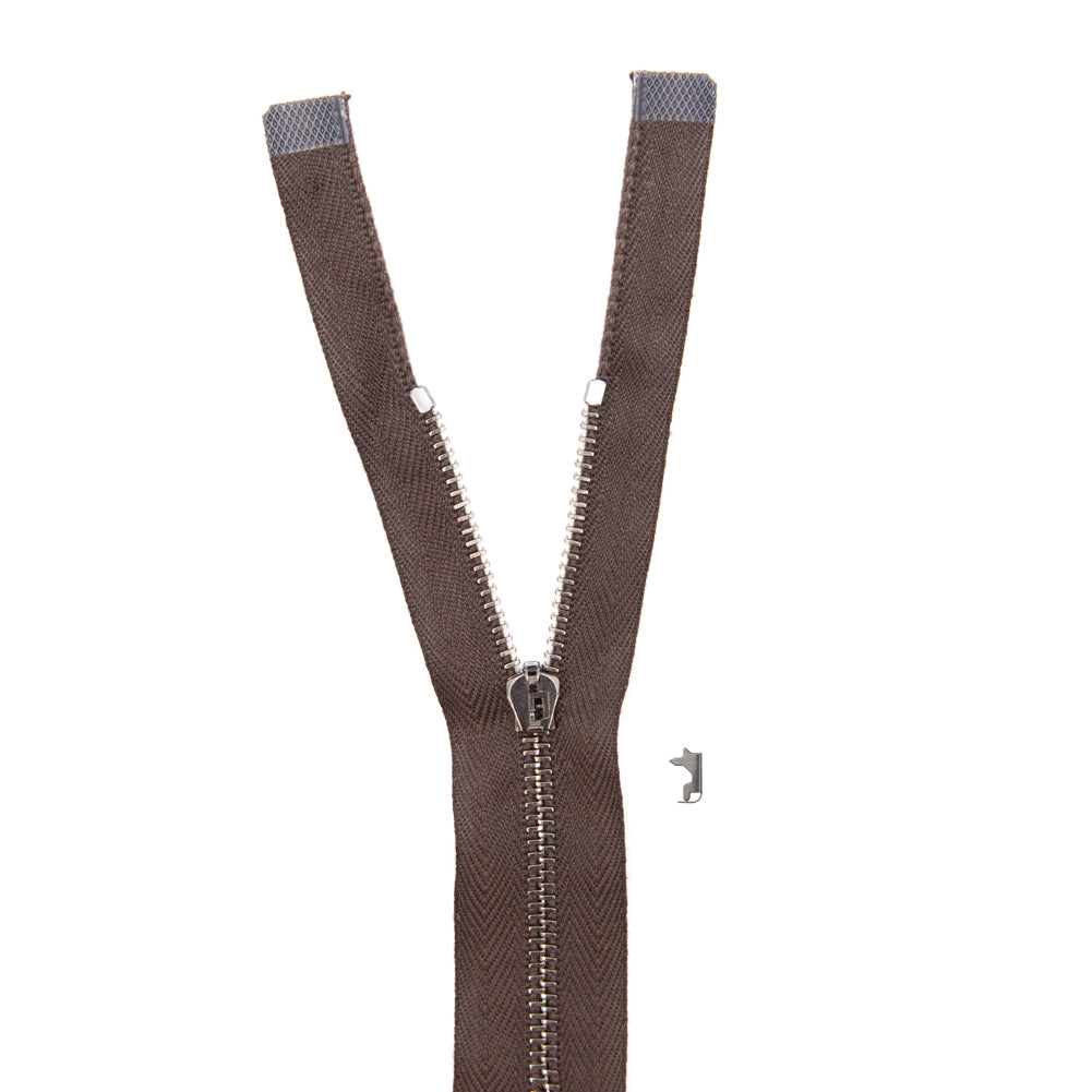 Mood Exclusive Italian Brown and Gunmetal T3 Open End Metal Zipper - 27.5