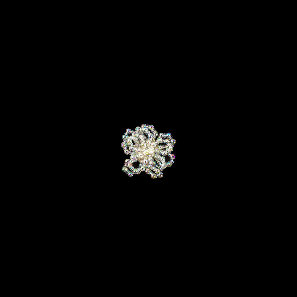 Vintage White Iris Iridescent Beaded Floral Applique - 1.75