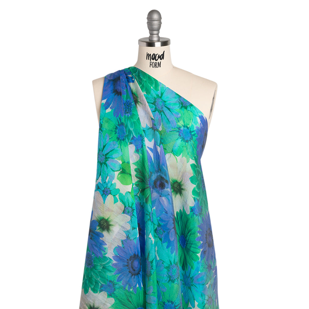 Viscose and Polyester Crepe Organza - Turquoise, Blue and Green Floral - Mood Exclusive Ultraviolets Print - Joann Fabrics