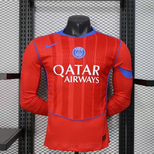 2025/2026 Long Sleeve Player Version Paris Saint-Germain Third away Red Football Shirt 1:1 Thai Quality