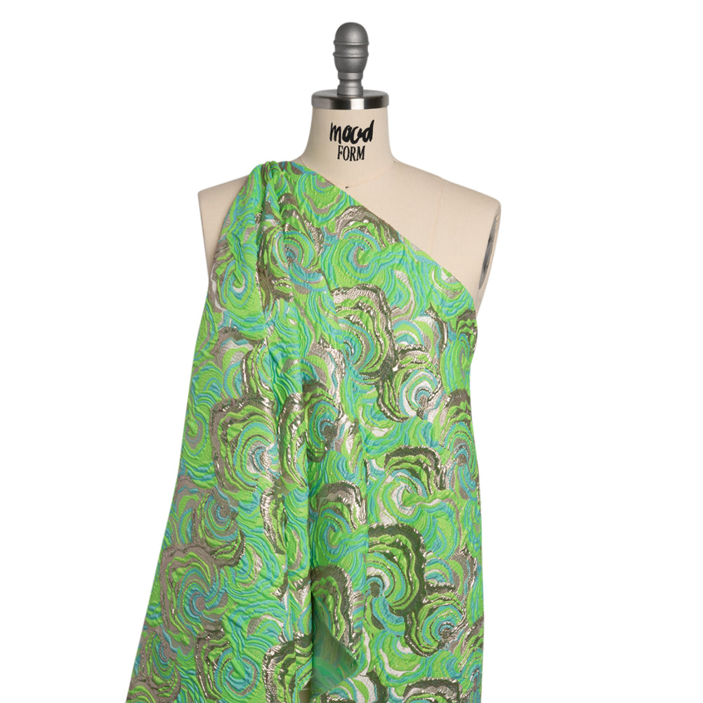 Swirls Luxury Brocade - Neon Green, Sky Blue and Metallic Gold - Joann Fabrics