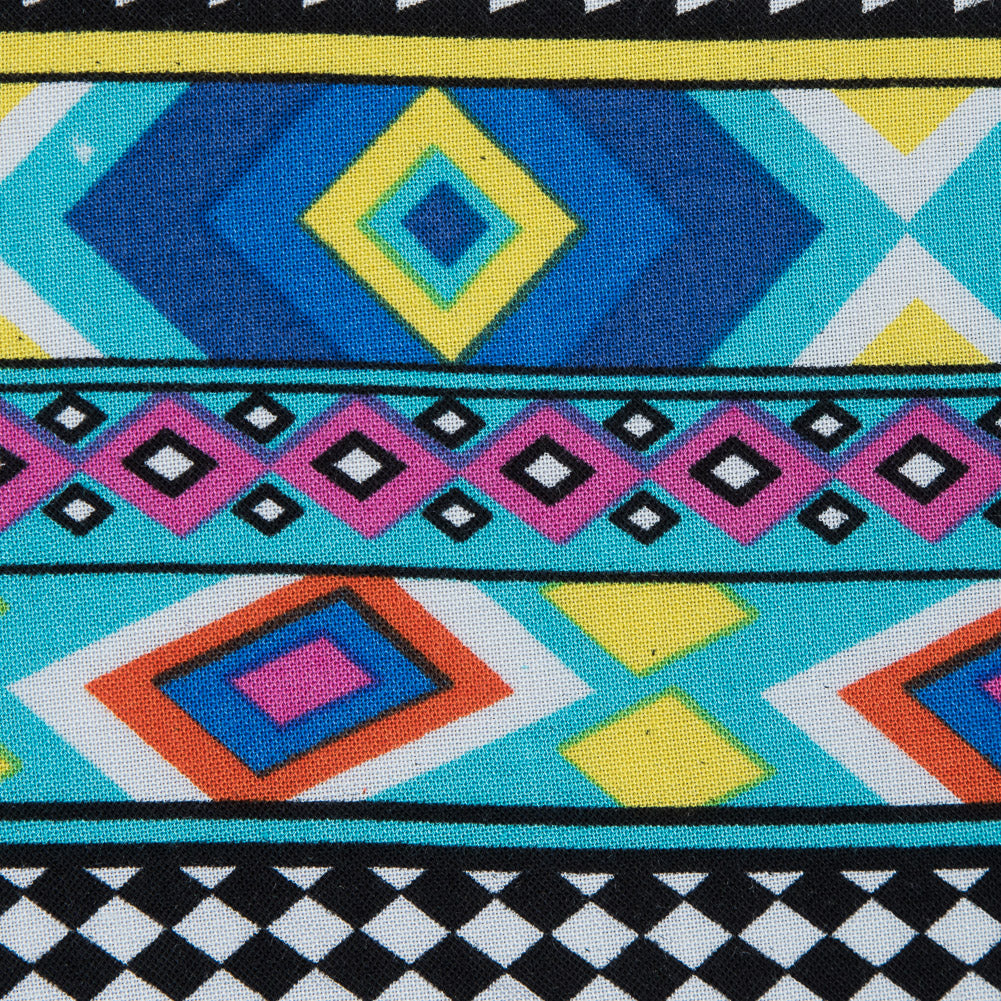 Deep Ultramarine and Yellow Geometric Stripes Printed Rayon Challis - Joann Fabrics