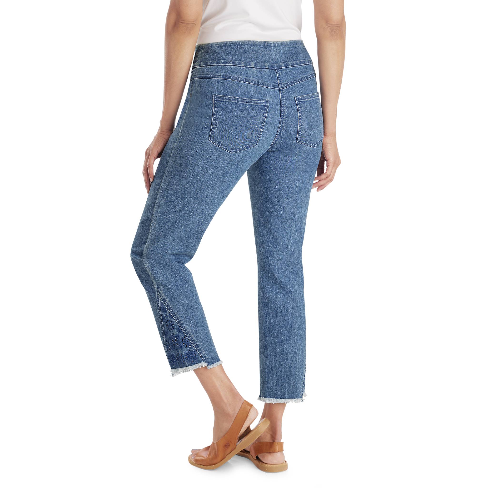 Embroidered Pull-On Denim Ankle Pants - Northstyle Catalog
