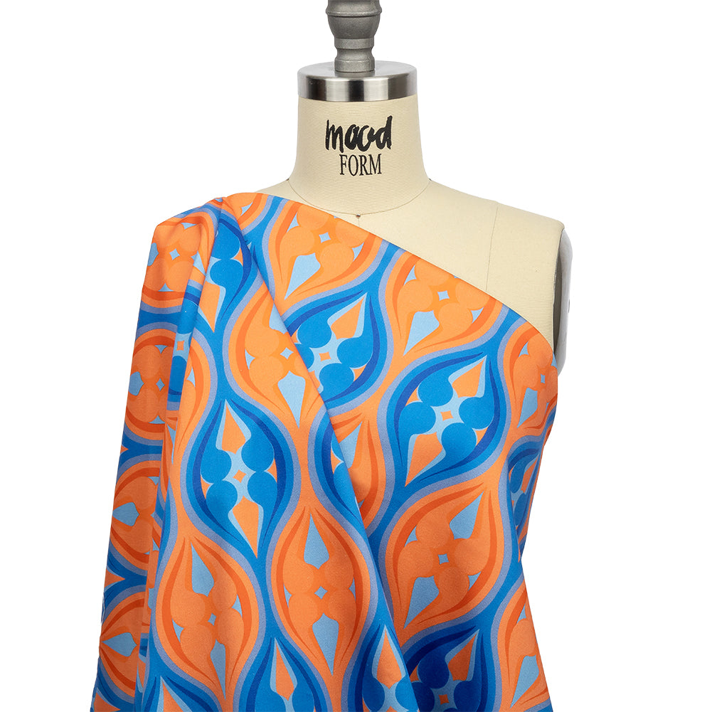 Stretch Cotton Sateen - Blue and Orange Ogees - Eye of the Storm Print - Mood Exclusive Groove Collection - Joann Fabrics