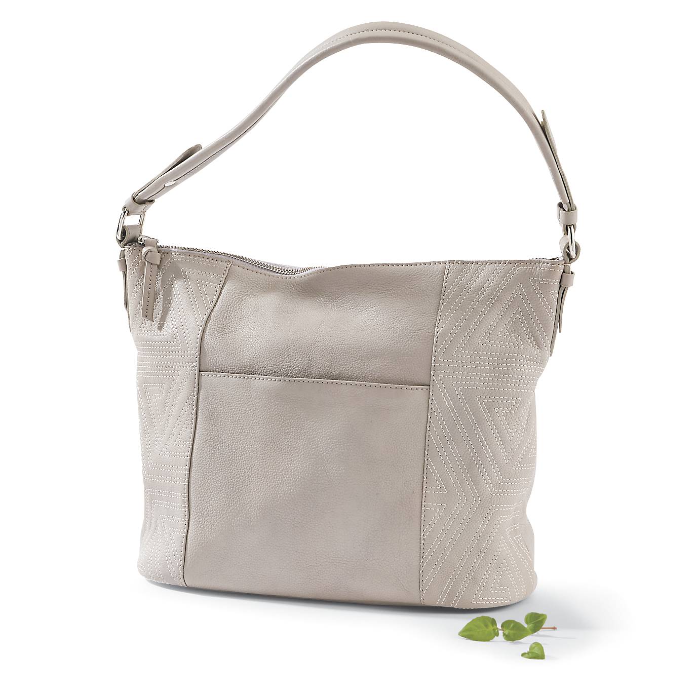 Stitch-Accent Leather Bag, Top Zip, Interior Pockets, Metal Feet - Northstyle Catalog