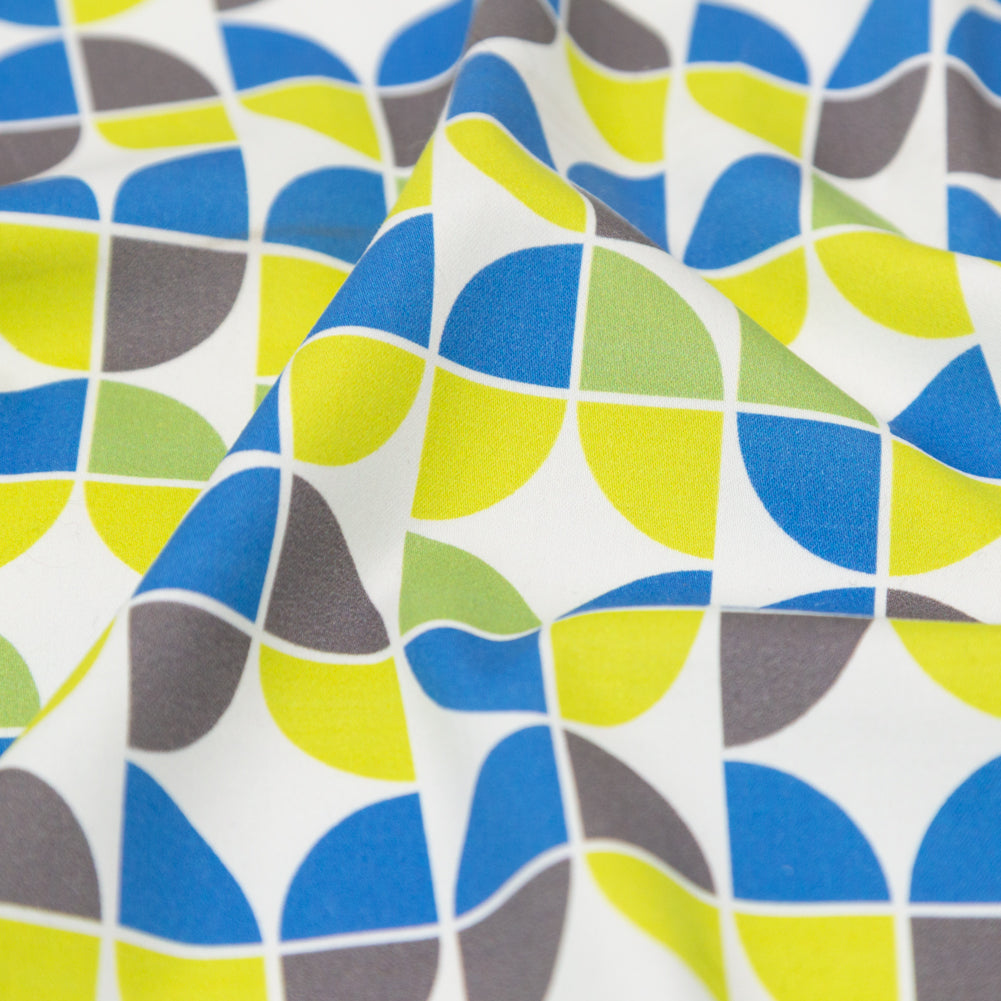 Italian Bit of Blue, Silver Filigree and Brilliant White Geometric Stretch Cotton Sateen - Joann Fabrics
