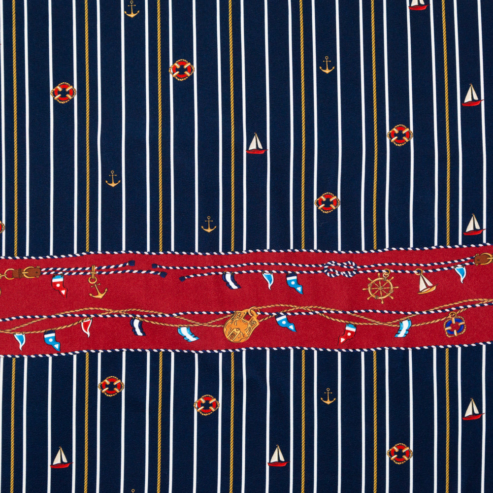 Stretch Polyester Crepe Panel - Nautical Treasures and Stripes - Sailboat Treasures Print - Mood Exclusive St. Tropez Collection - Joann Fabrics