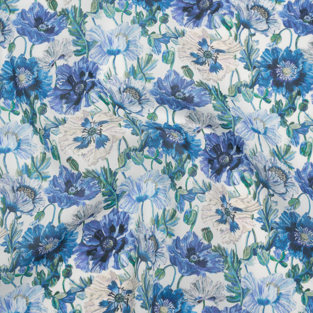 Liberty Fabrics Tana Lawn® - Poppy Amelie Blue - Sky, Cobalt Blue and Green Poppy Flower Field - Joann Fabrics