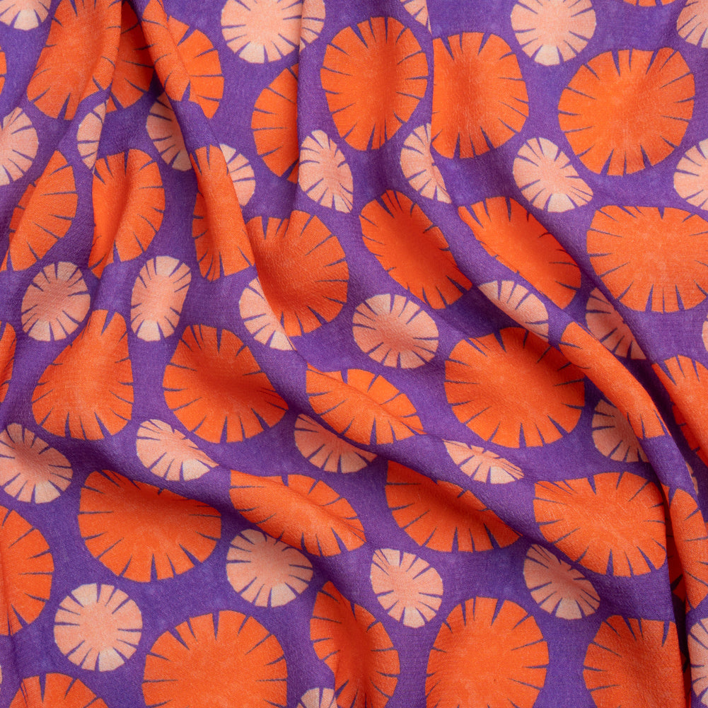 Sustainable Viscose Crepe Print - Purple, Red and Coral Floral Polka Dots - Mood Exclusive Sunshine Grounds - Joann Fabrics