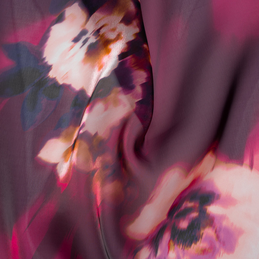 Shimmering Polyester Organza - Magenta, Pale Pink and Dark Blue Painterly Florals - Designer Deadstock - Joann Fabrics