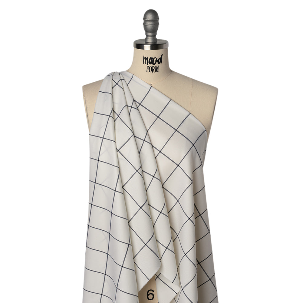 Blended Super 120 Virgin Wool Twill Made in Italy - Cream and Black Windowpane Check - Joann Fabrics