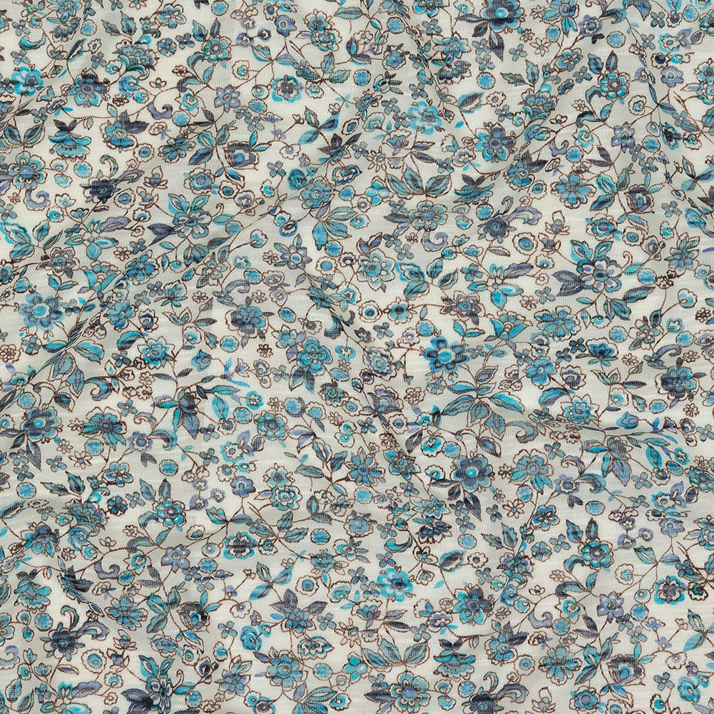 Italian Blue, Turquoise and White Floral Polyester Jersey - Joann Fabrics