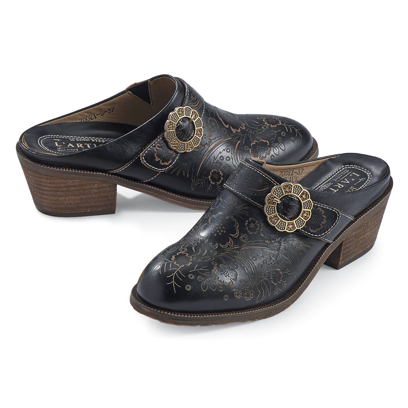 L'Artiste by Spring Step® Floral-Etched Leather Mules, 2