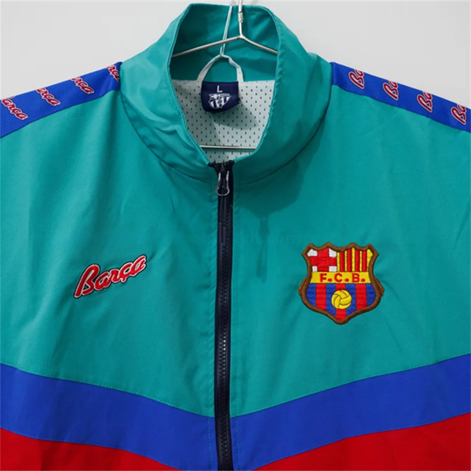 Retro Barcelona 1995-97 Windbreaker Jacket - Cyan And Black - UnitedFutballJersey