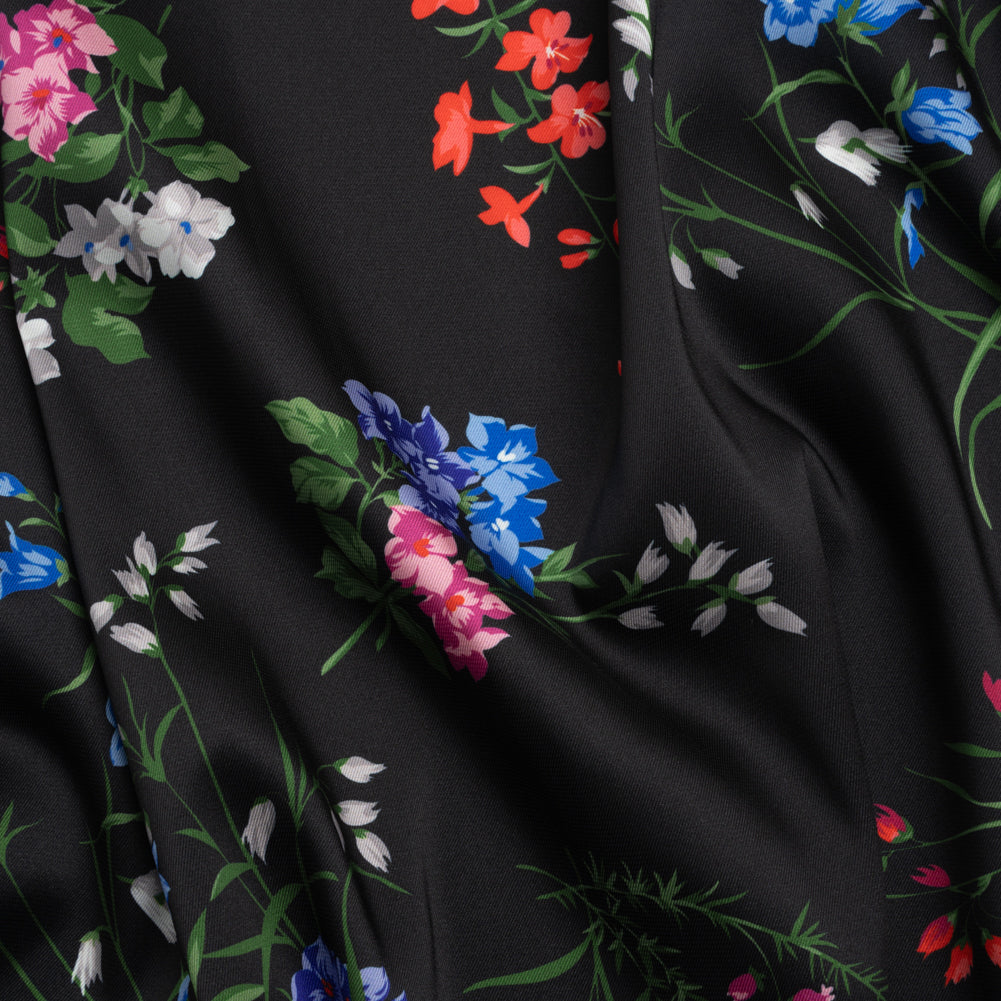 Carolina Herrera Italian Black, Red and Blue Floral Polyester Twill - Joann Fabrics