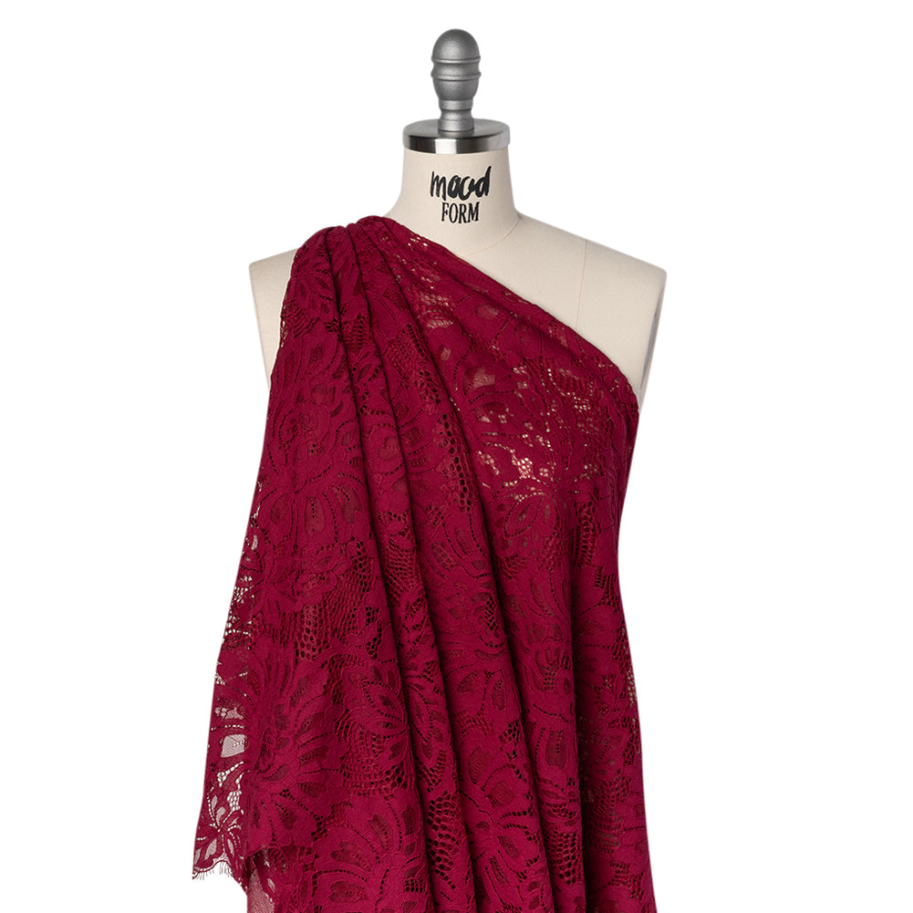Corded Lace with Finished Scalloped Edges - Burgundy Bold Florals - Joann Fabrics