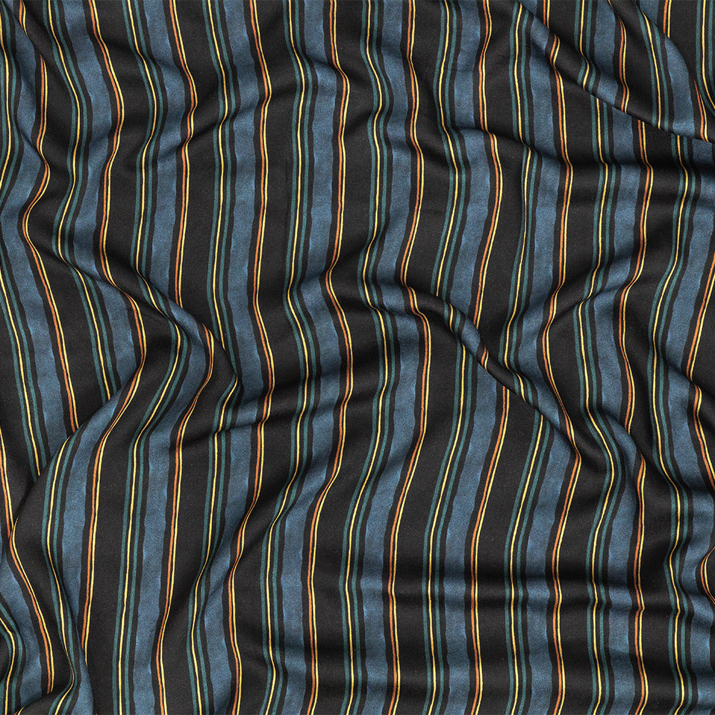 Rayon Challis - Navy and Blue Stripes - Linear Transcendence Print - Mood Exclusive Tumunyana Collection - Joann Fabrics