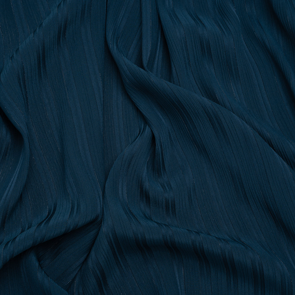 Polyester Dobby Plisse - Navy Blue Satin Stripes - Designer Deadstock - Joann Fabrics