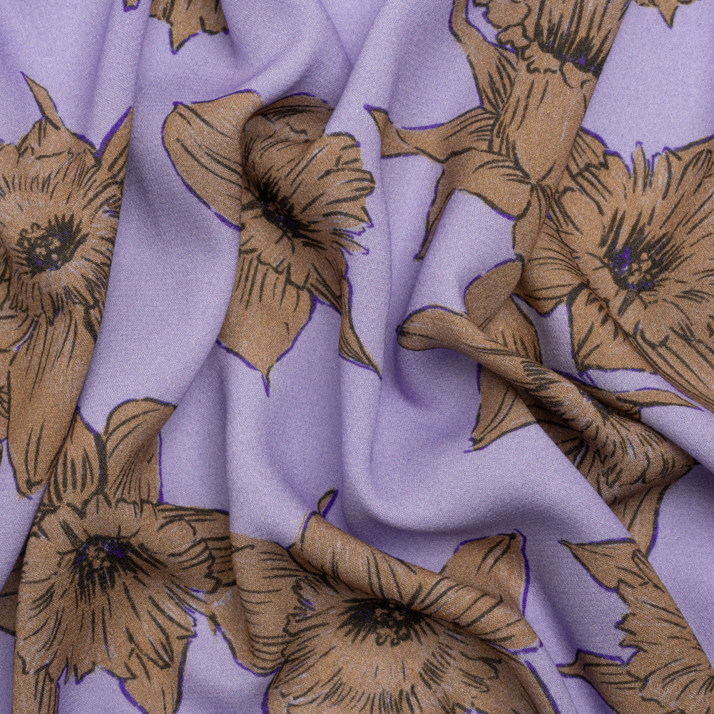 Viscose Crepe Print - Lilac and Brown Floral - Mood Exclusive Dear Darling - Joann Fabrics