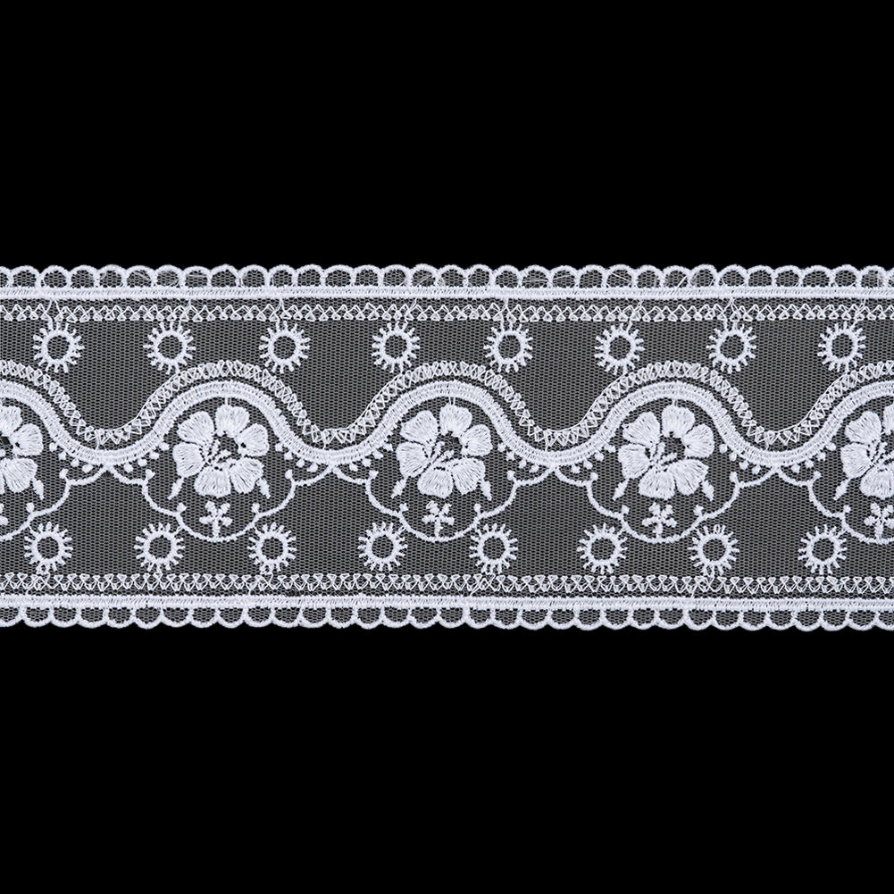 Embroidered Lace Tulle Trim with Scalloped Edges - 3.5