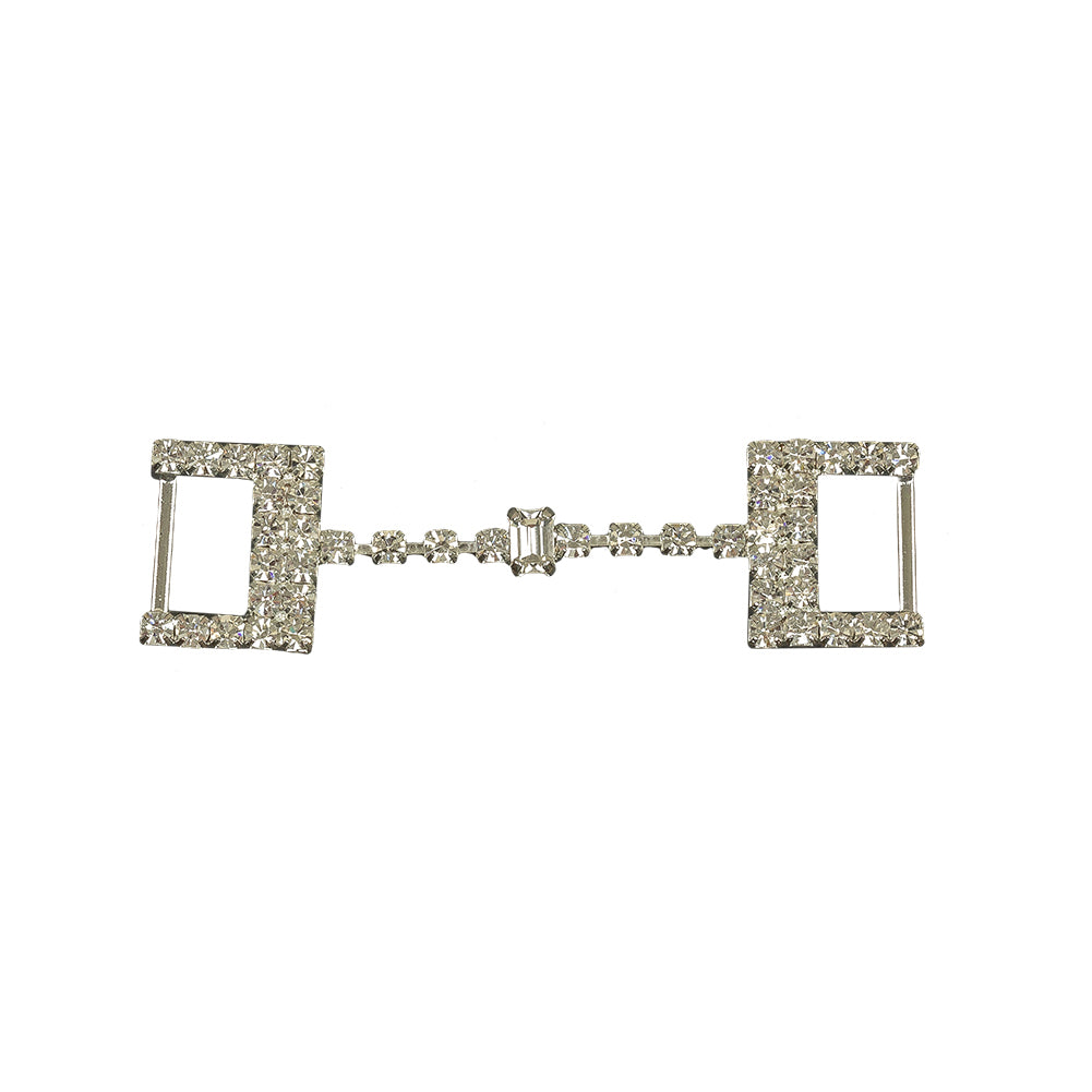 Vintage Czech Crystal Rhinestones and Silver Metal Dress Trim Ornament - 0.75