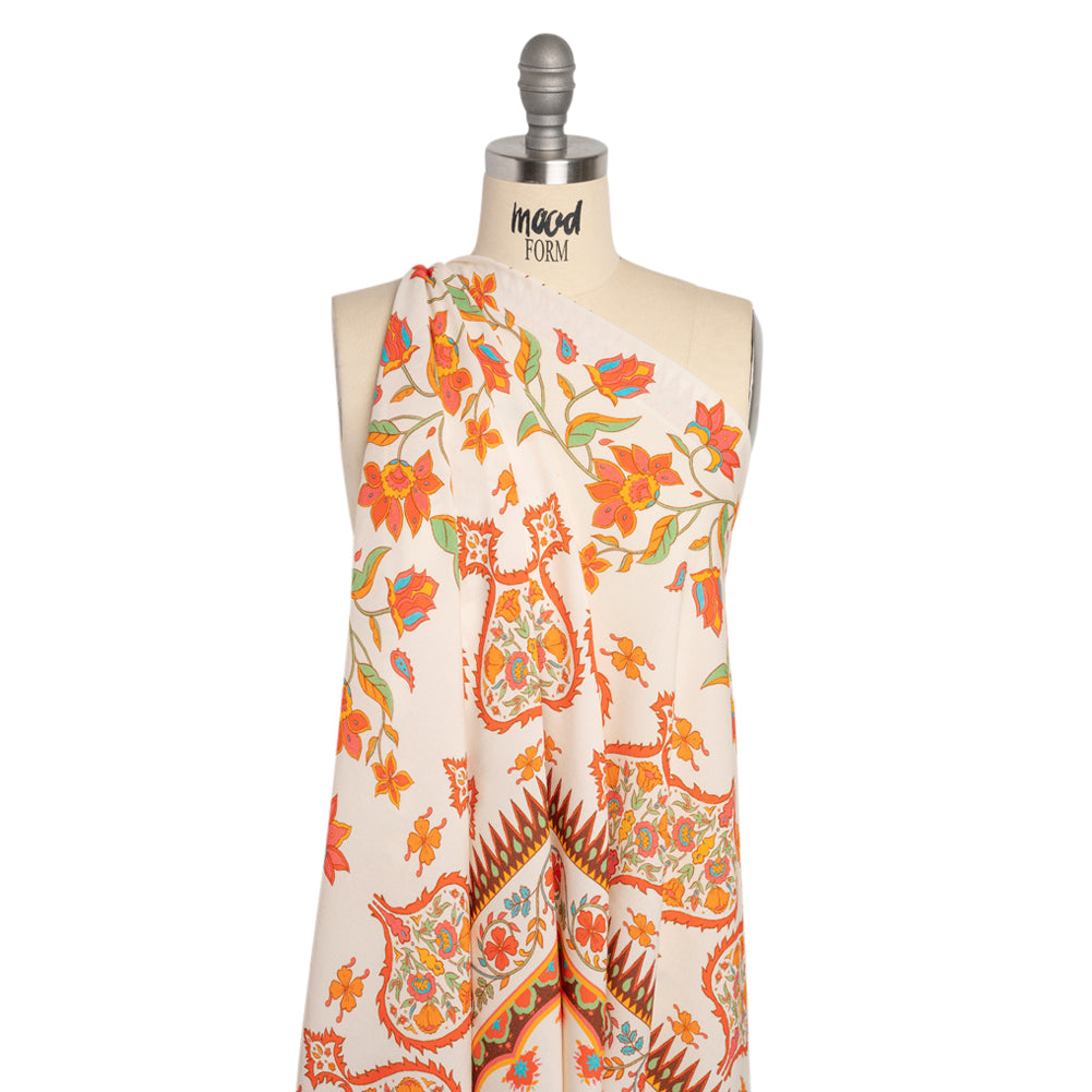 Viscose Crepe Panel - Orange Orante Floral - Mood Exclusive Tea Kettle Treats - Joann Fabrics