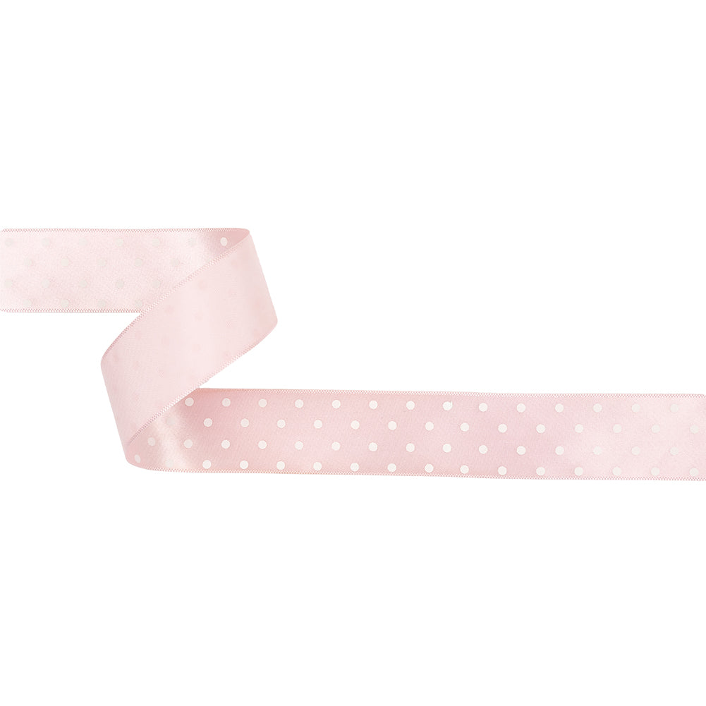 Baby Pink and White Polka Dot Satin Ribbon - 1