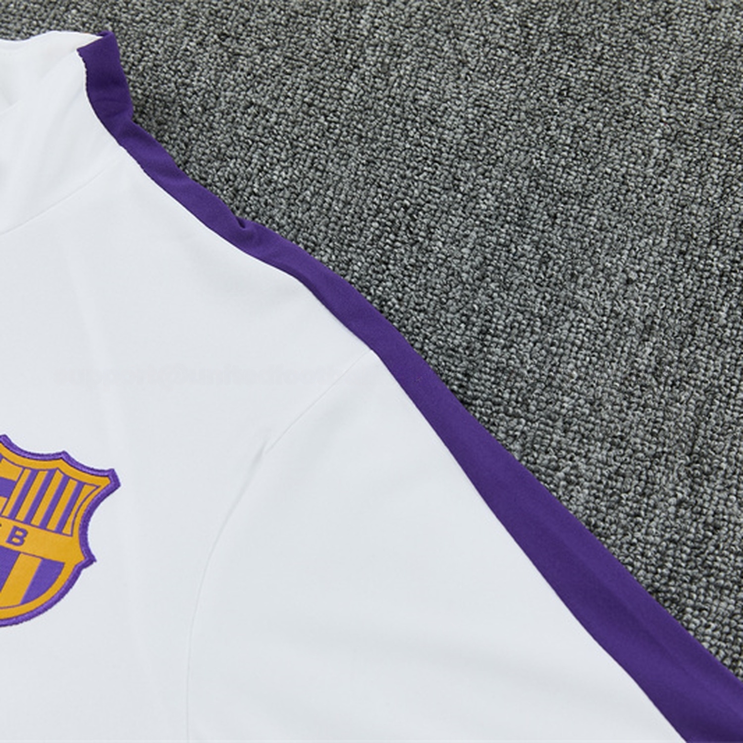 Barcelona 26-27 Purple Trim Kids Long Sleeve Training Set - White Top & Black Pants - UnitedFutballJersey