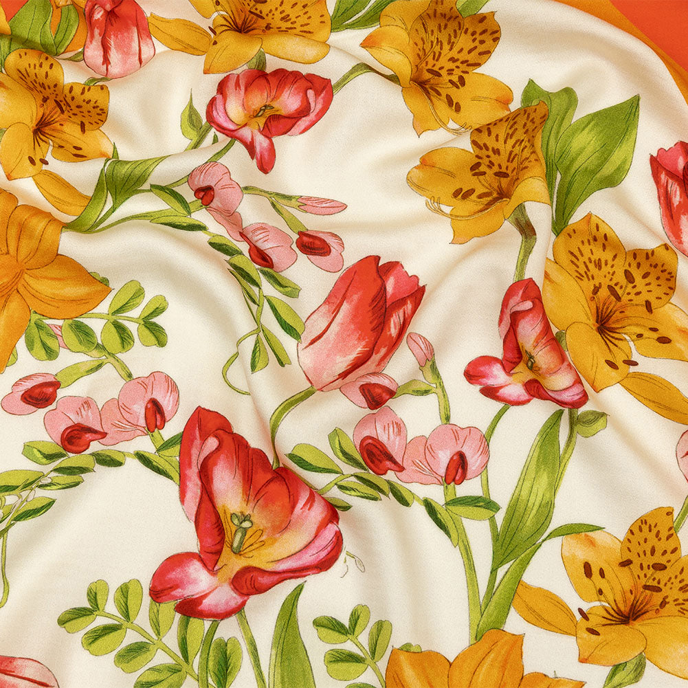 Rayon Challis - Orange and Pink Floral - Golden Garden Print - Mood Exclusive Citrus Collection - Joann Fabrics