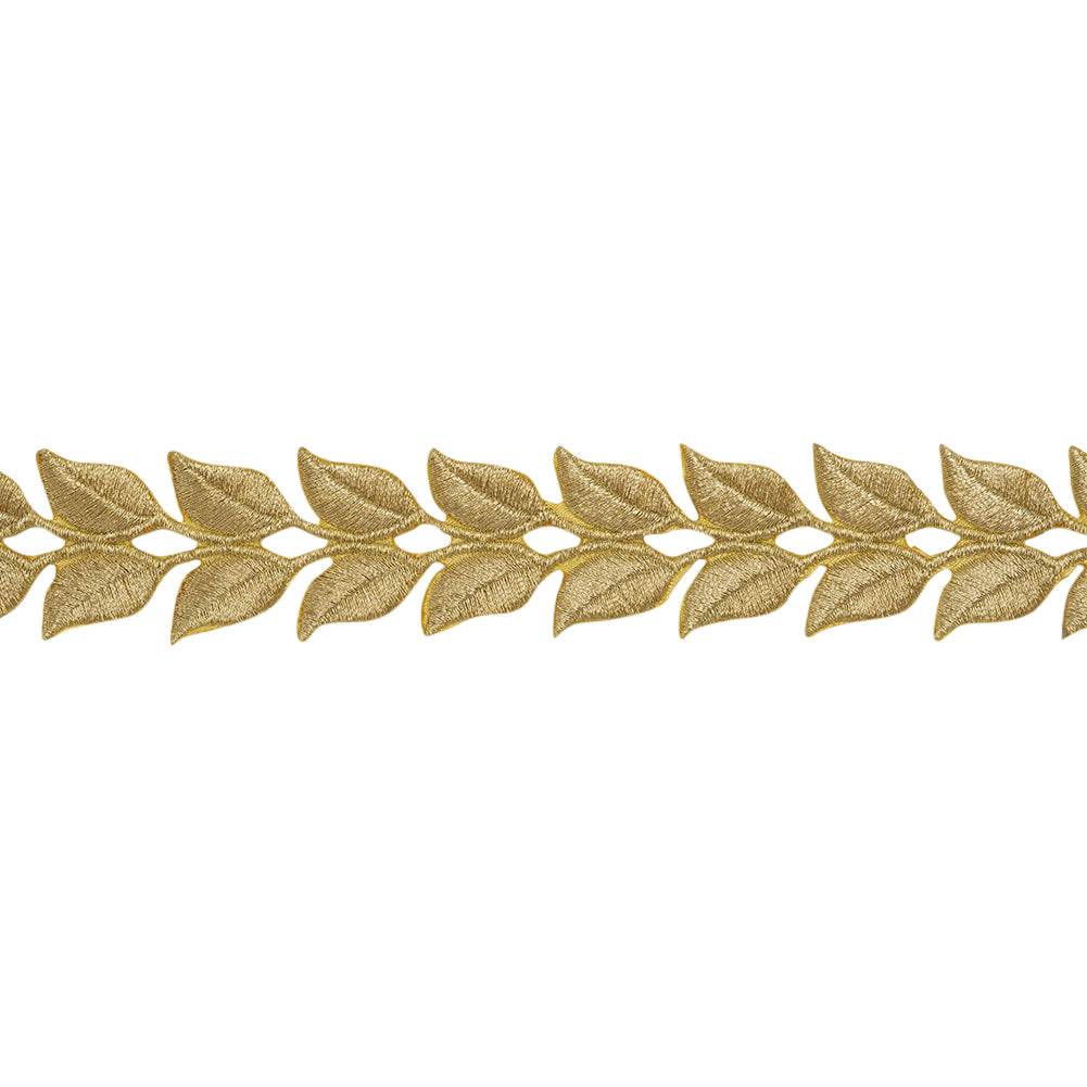 Yaya Han Iron-On Metallic Embroidered Trim - Gold Roman Leaves, 1.25