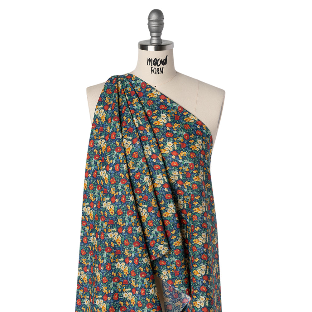 Liberty Fabrics Tana Lawn® - Florence May Dark Blue - Blue, Red and Yellow Wildflower Field - Joann Fabrics
