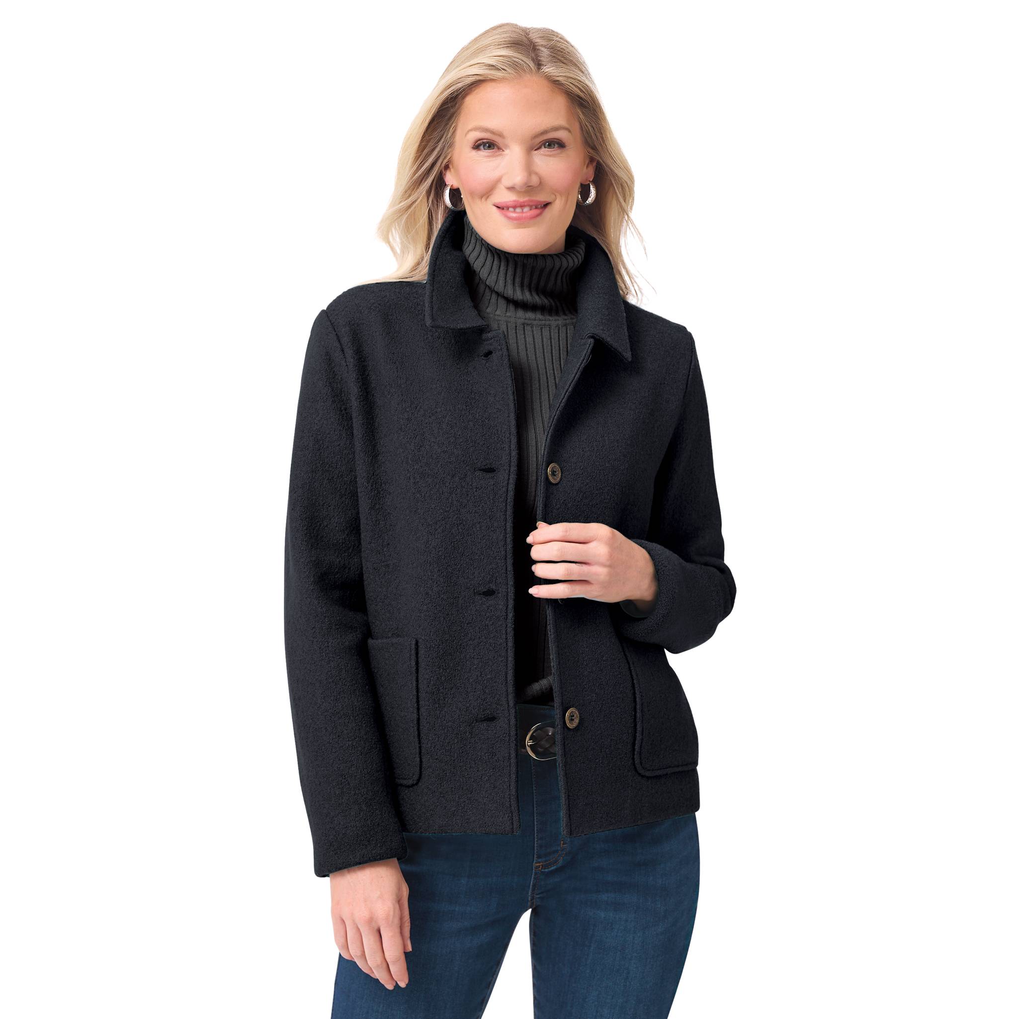 Patch Pocket Boiled Wool Jacket, Button Front - Northstyle Catalog