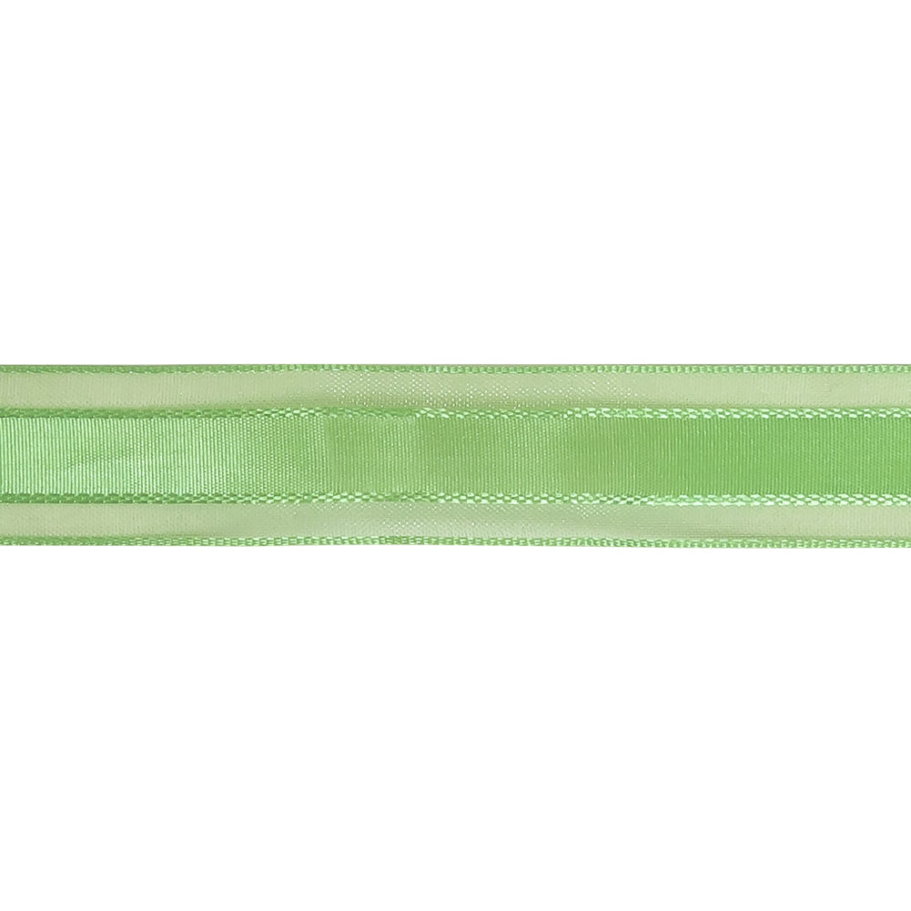 Patina Green Woven Ribbon with Sheer Organza Borders - 0.75