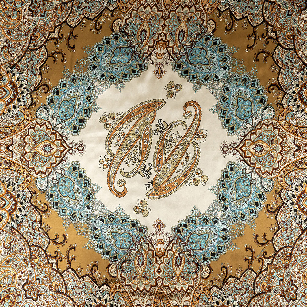 Mood Exclusive Italian Peach and Aqua Paisley Digitally Printed Silk Charmeuse Panel - Joann Fabrics
