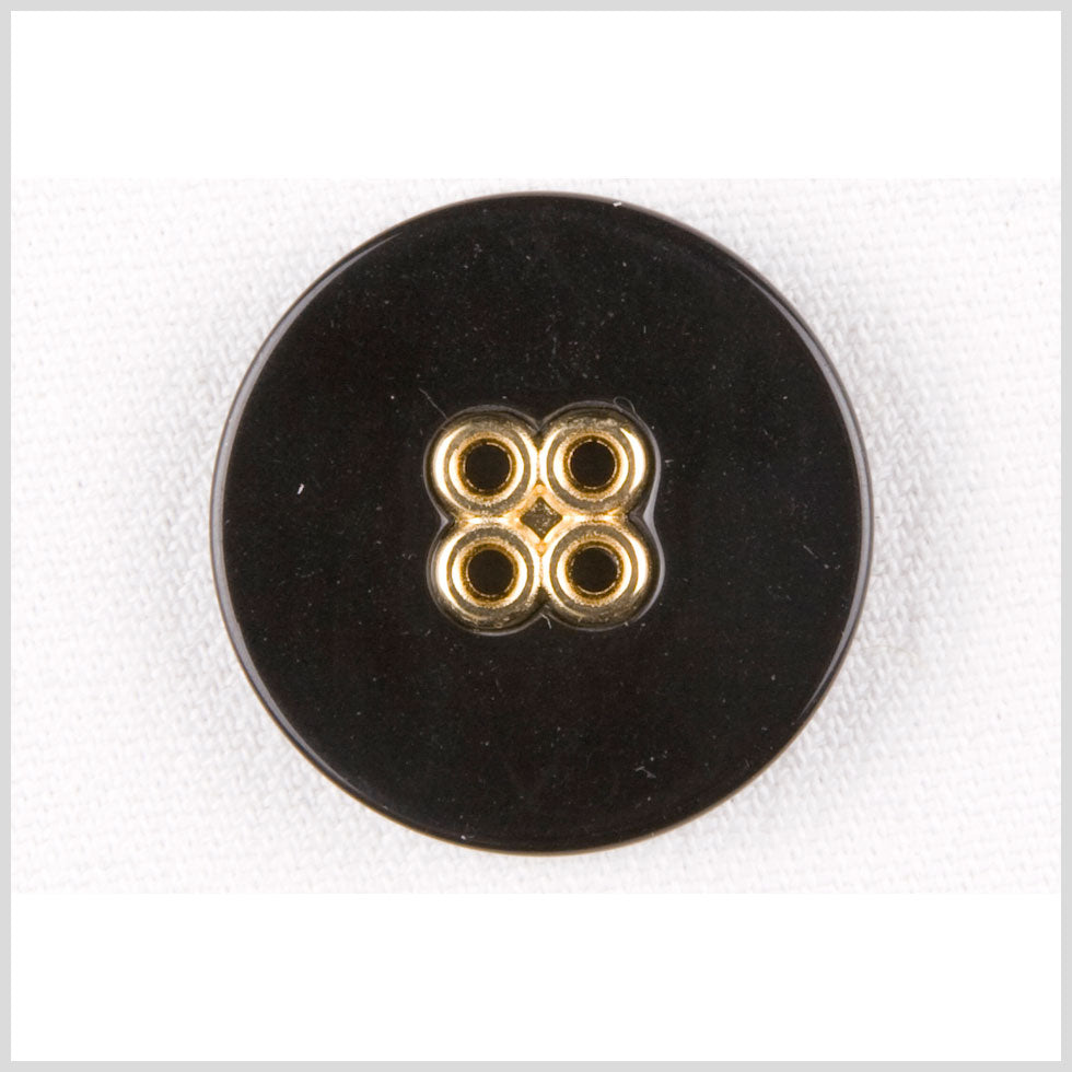 Plastic 4-Hole Button - 44L/28mm - Black with Gold Metal Holes - Joann Fabrics