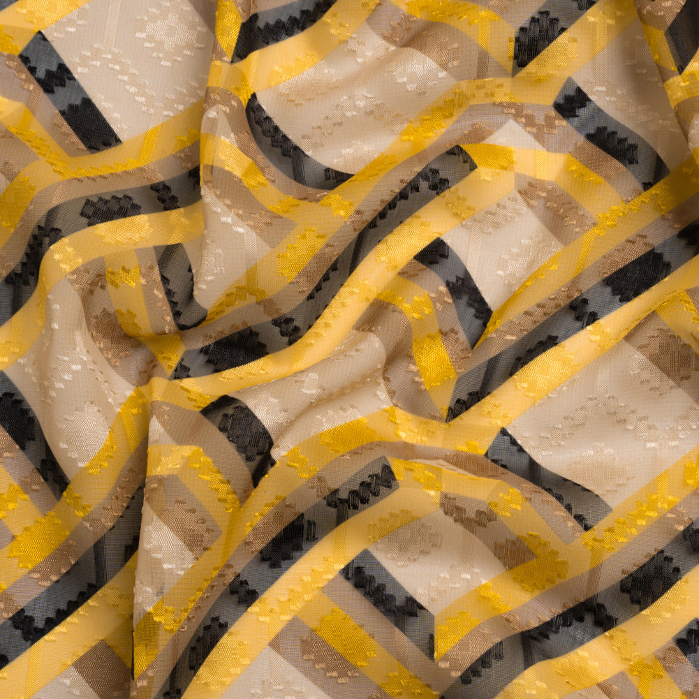 Geometric Burnout Polyester Woven Print - Yellow, Beige and Black Geometric - Mood Exclusive Bananquit Babble - Joann Fabrics