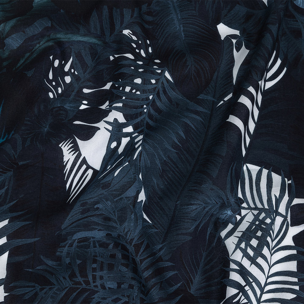 Mercerized Organic Egyptian Cotton Voile - Lyons Blue Tropical Leaves - Toulouse Collection - Joann Fabrics