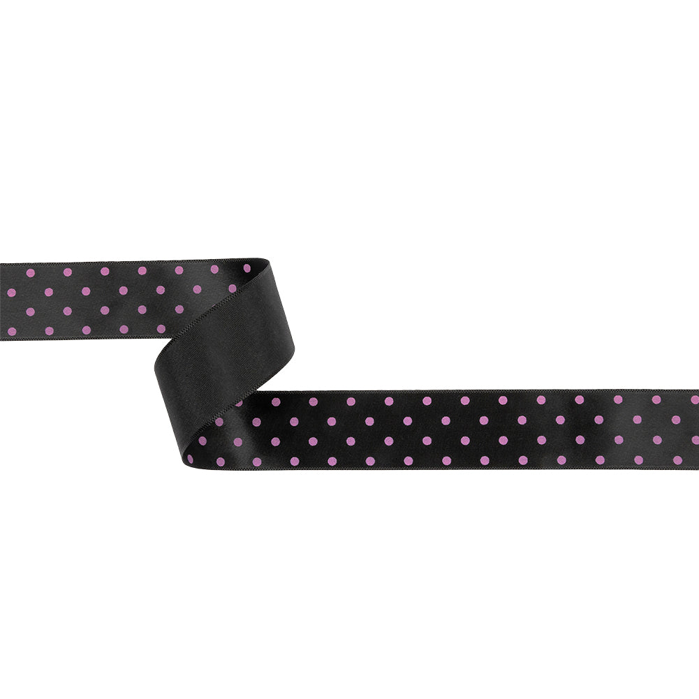 Black and Purple Polka Dot Satin Ribbon - 1