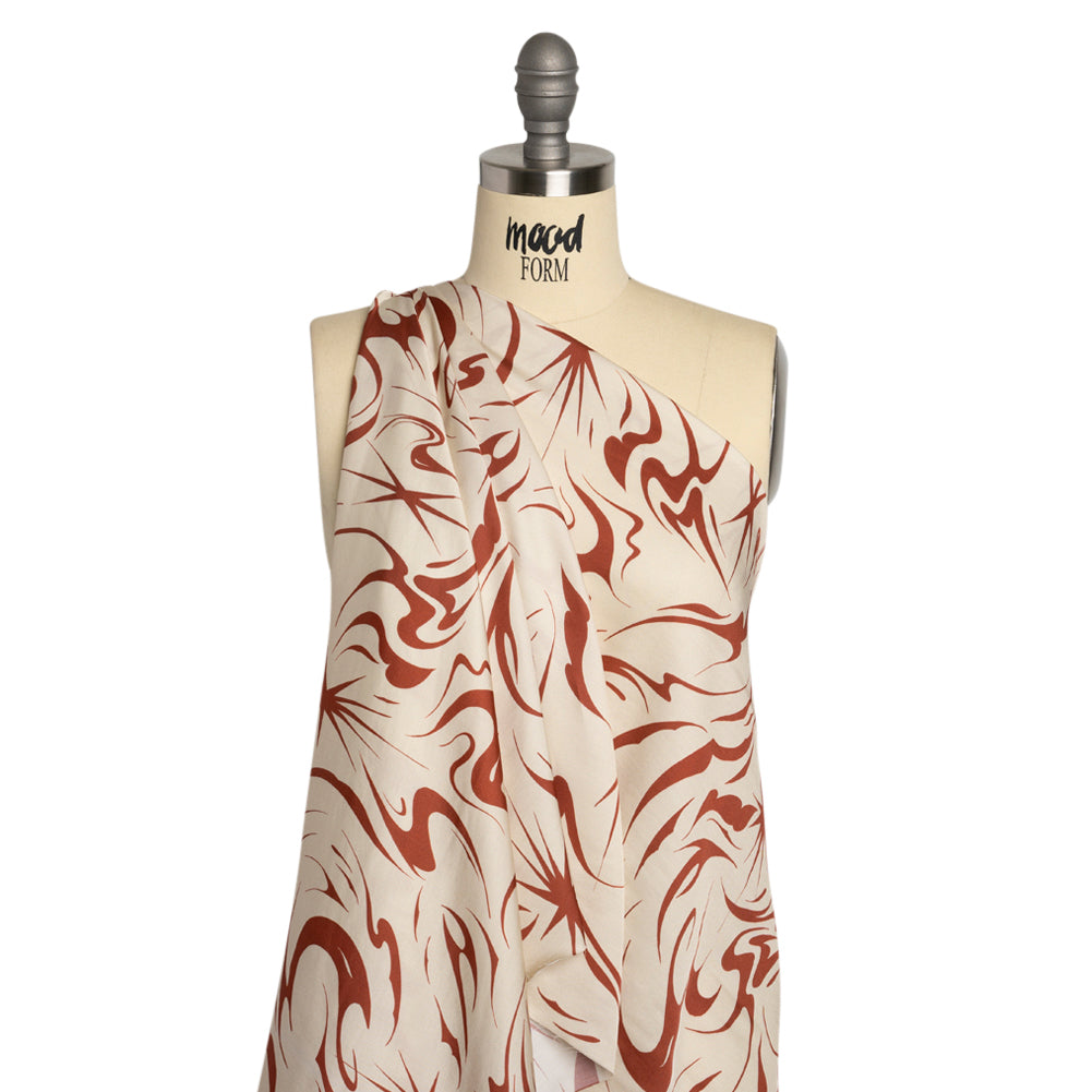 Sustainable and Recycled Viscose Satin Print - Red and Cream Swirls and Stars - Mood Exclusive Vincent's Hope - Joann Fabrics