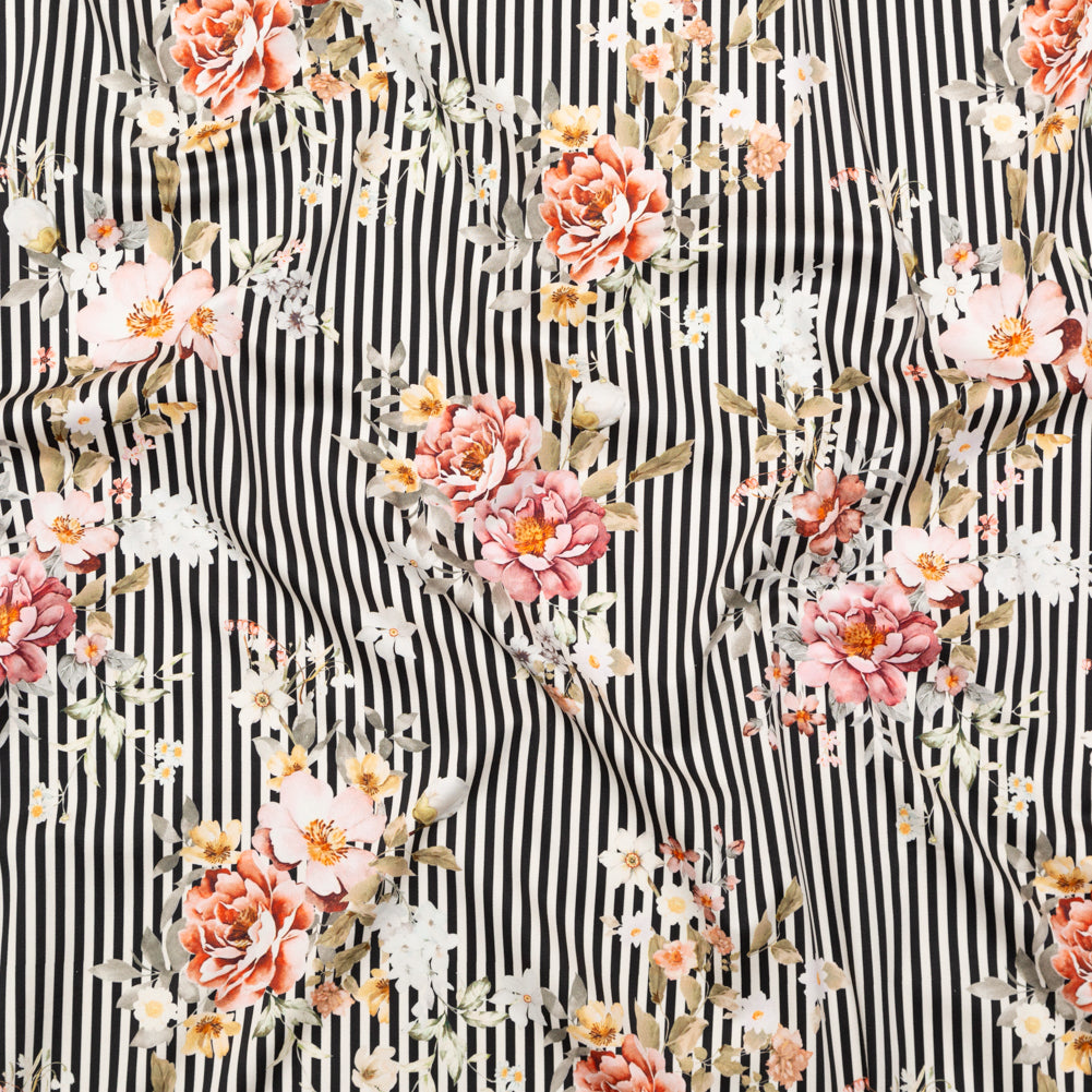 Stretch Cotton Sateen - Red and Black Floral and Stripes - Stream of Consciousness Print - Mood Exclusive Kenko Collection - Joann Fabrics