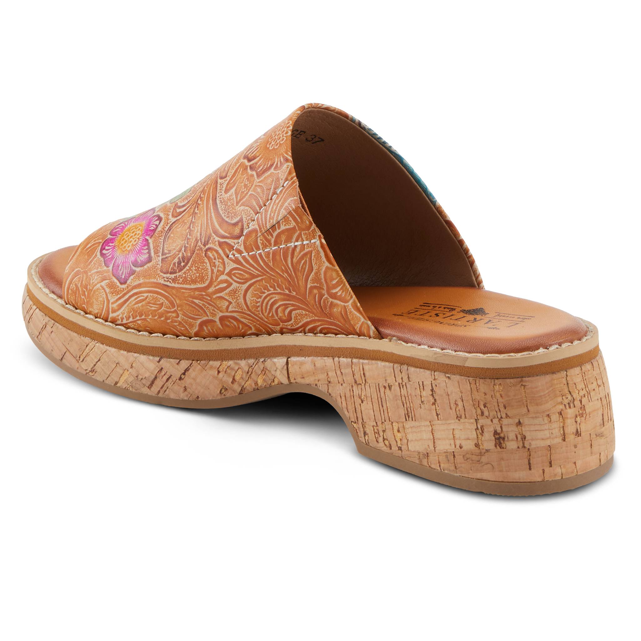 Spring Step® Floral Slide Leather Sandals with Handpainted Design - Northstyle Catalog
