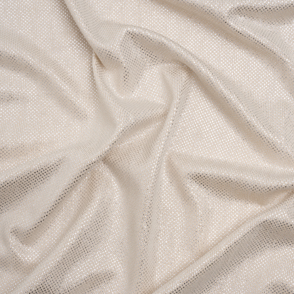 Stretch Polyester Knit with Metallic Foiling - Champagne and Silver Tiny Dots - Designer Deadstock - Joann Fabrics