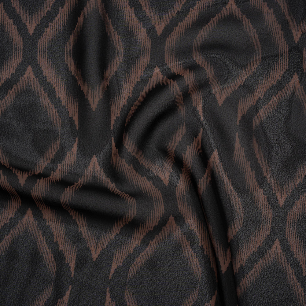 Polyester Chiffon - Black and Tan Ikat Ogees - Designer Deadstock - Joann Fabrics