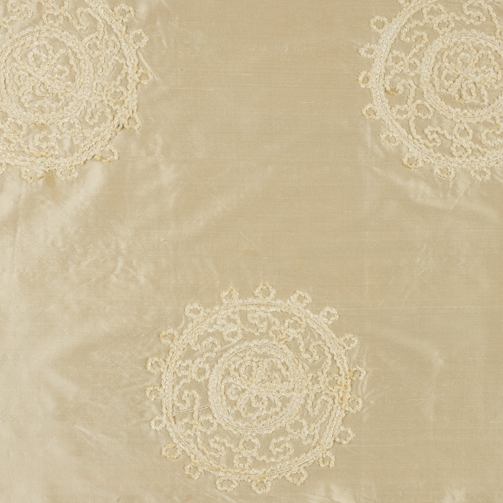 Light Canary Chenille Medallion Embroidered Silk Shantung - Joann Fabrics