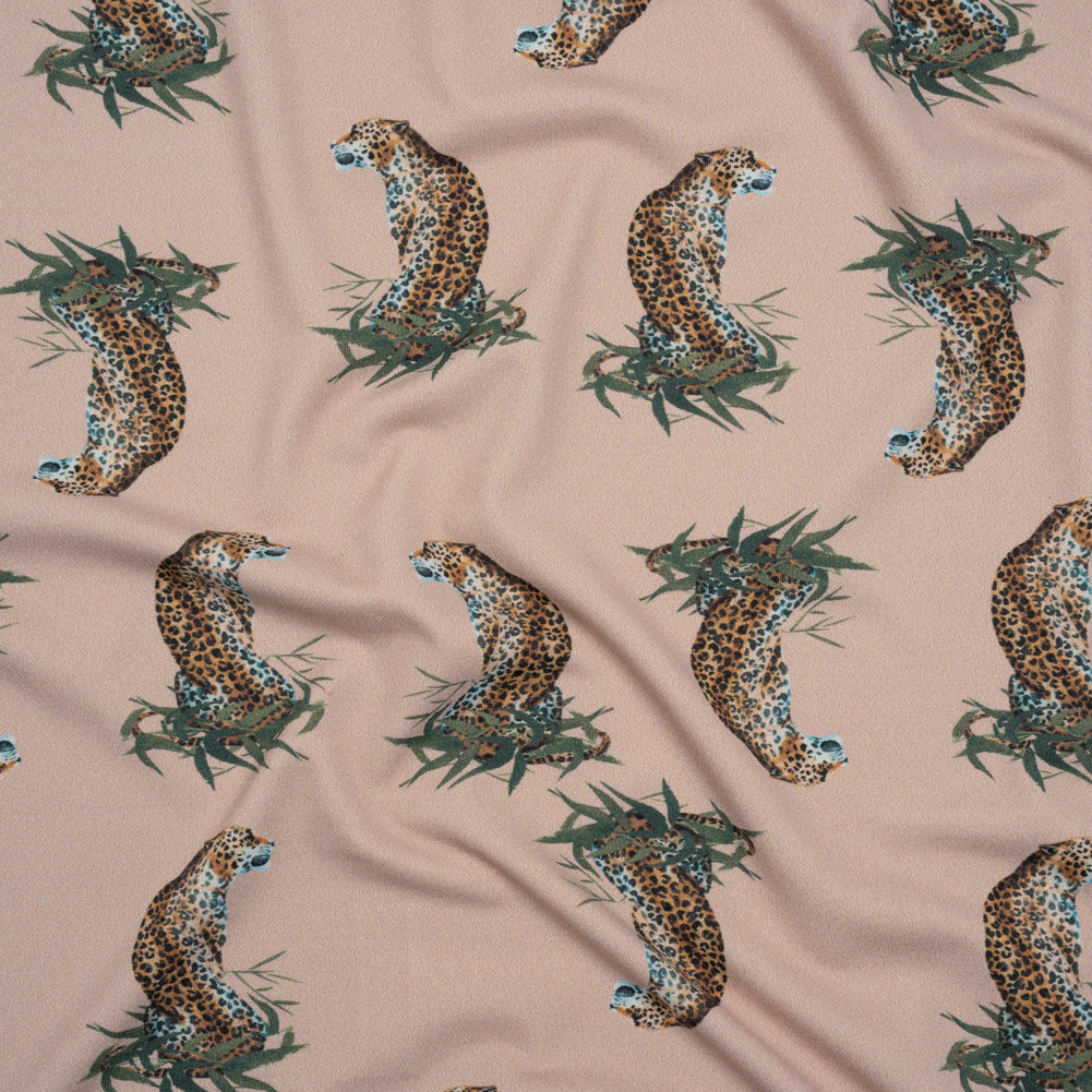Stretch Nylon Swimwear Tricot - Beige, Brown and Green Leopard in Leaves - Designer Deadstock - Joann Fabrics