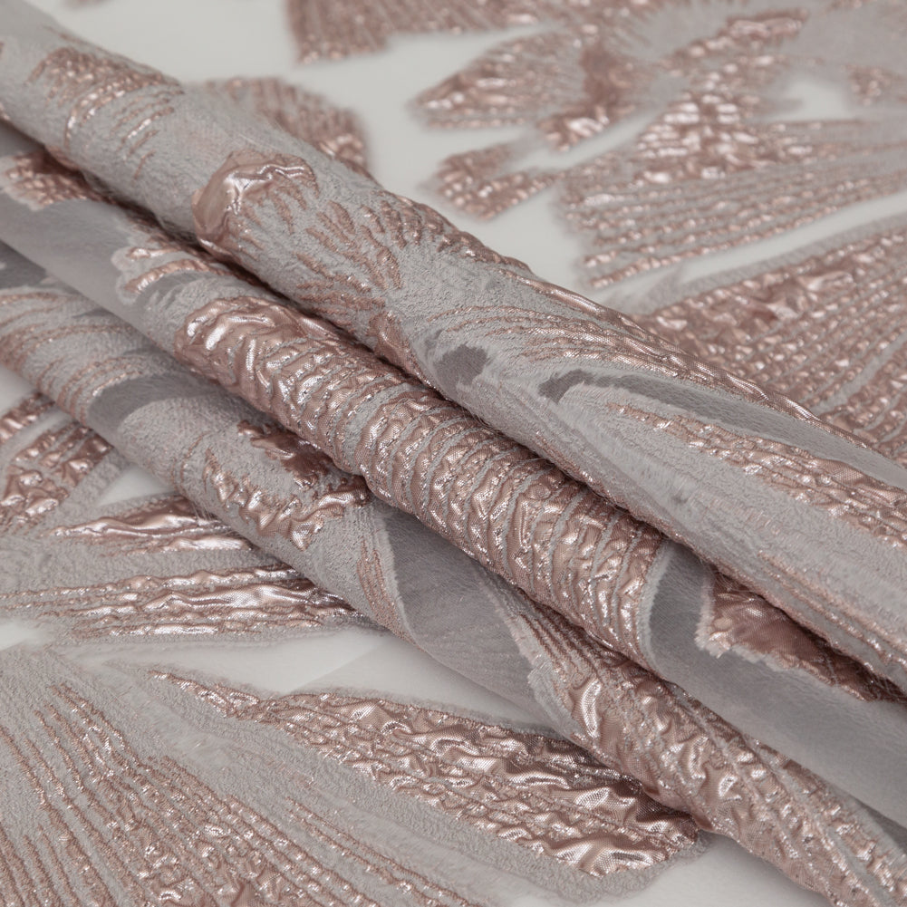 Metallic Rose and Warm Gray Large-Scale Burnout Floral Luxury Brocade - Joann Fabrics