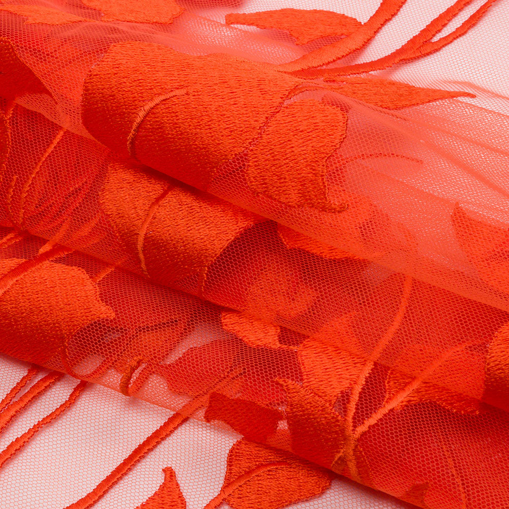 Embroidered Tulle Lace - Orange Leafy Branches - Magnolia Collection - Joann Fabrics