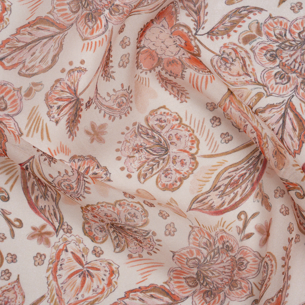 Silk Voile Print - Dusty Rose, Cream and Tan Paisleys and Flowers - Deadstock - Joann Fabrics