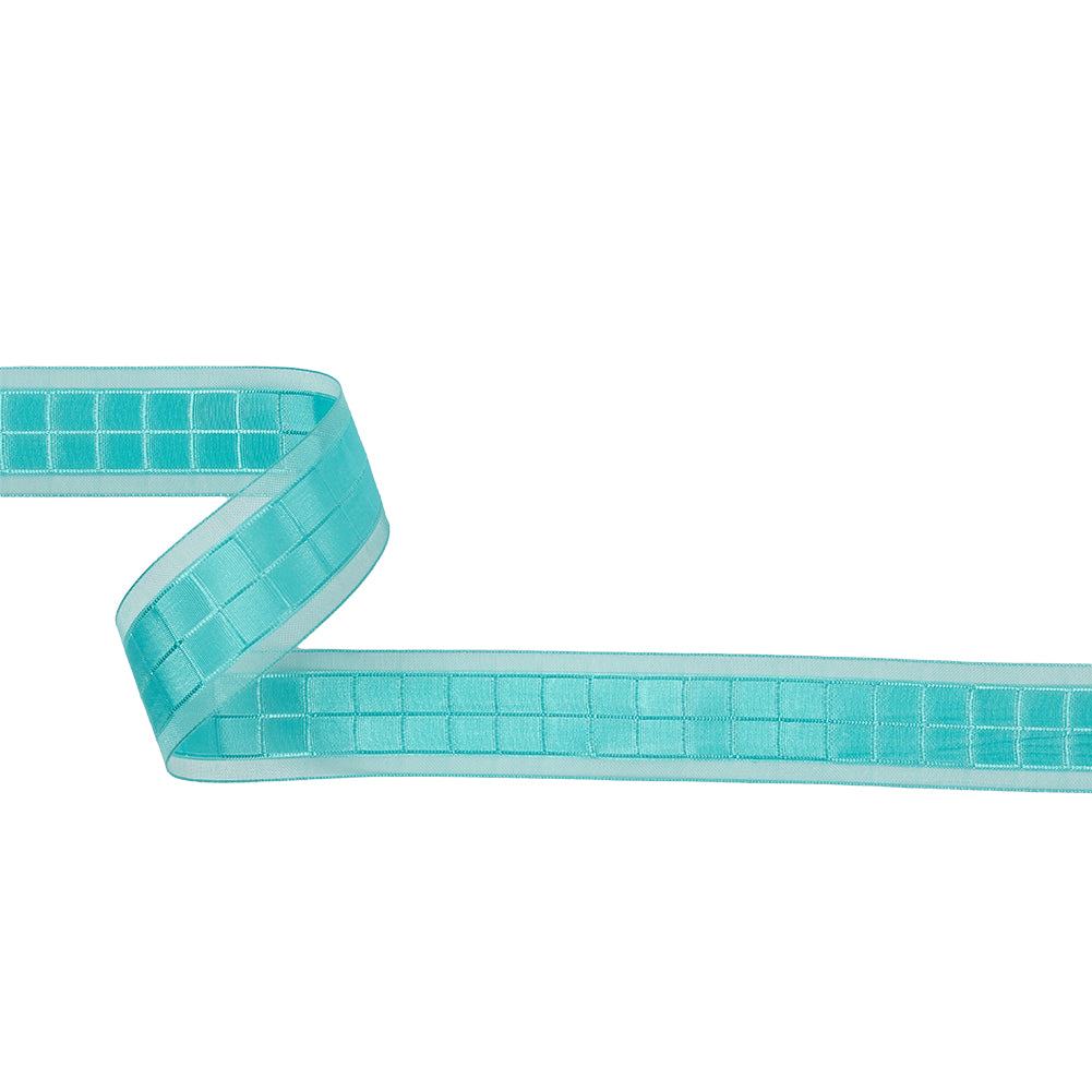 Turquoise Squares and Sheer Borders Ribbon - 1